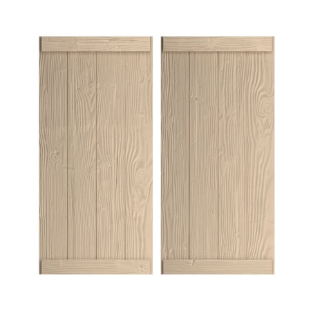 Rustic Four Board Joined Board-n-Batten Sandblasted Faux Wood Shutters W/End Batten, 22W X 50H